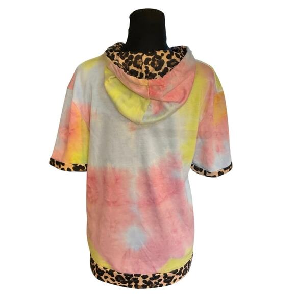 Jody K Pastel Tie Dyed Short Sleeve Animal Print Hoodie Size S - Picture 3 of 9